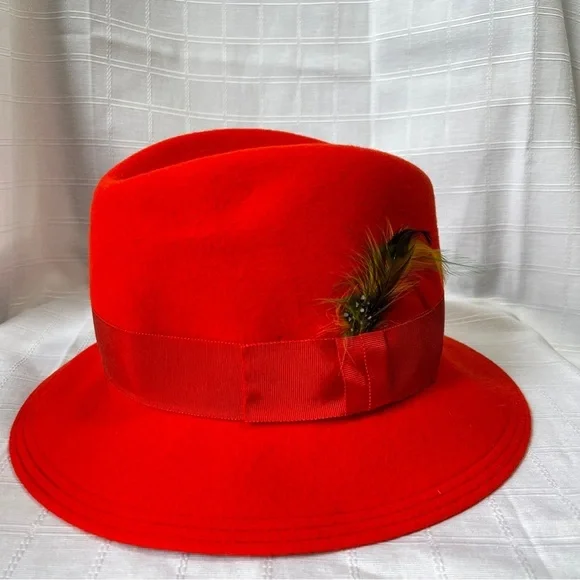 Doeskin Felt 100% Wool Career Collection Fedora Hat with Feather Vintage 60’s - Picture 9 of 15